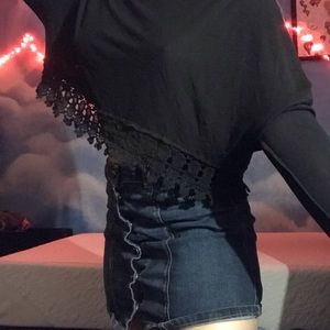 Black long-sleeve crop top w/ cut design